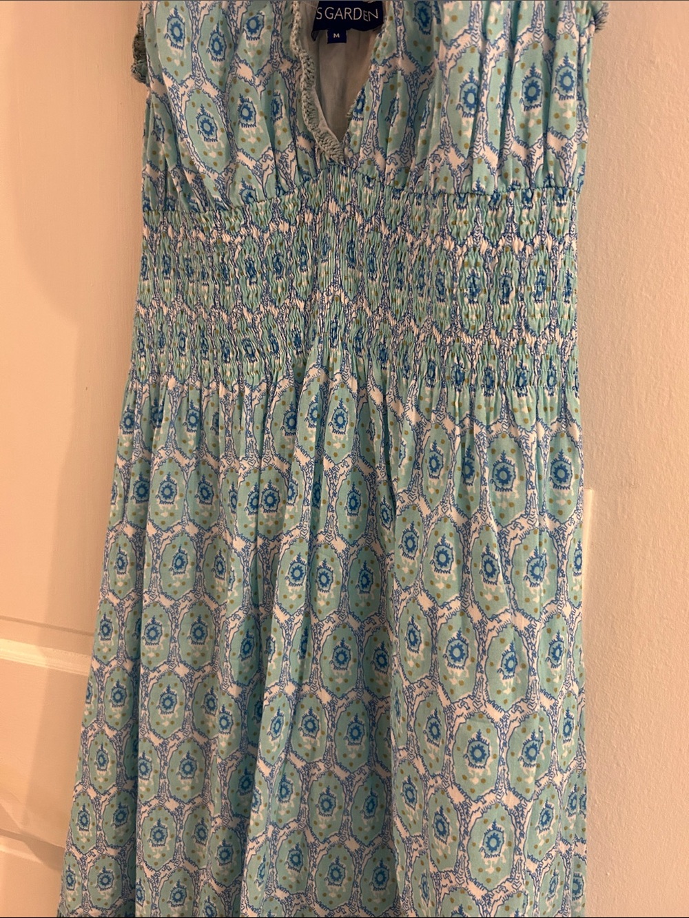 Ro’s Garden Maxi Dress Turquoise White Medium Cotton - Picture 3 of 4